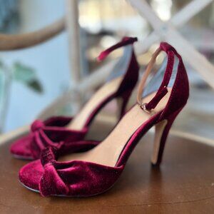 Anthropologie deep red velvet heels